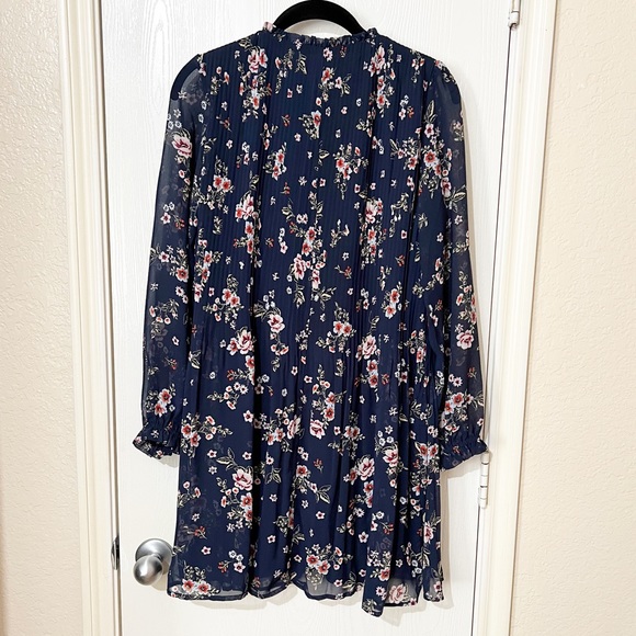 [Time & True] Blue Floral Print Long Sleeves Boho Babydoll Dress Size Xsmall - Picture 2 of 11